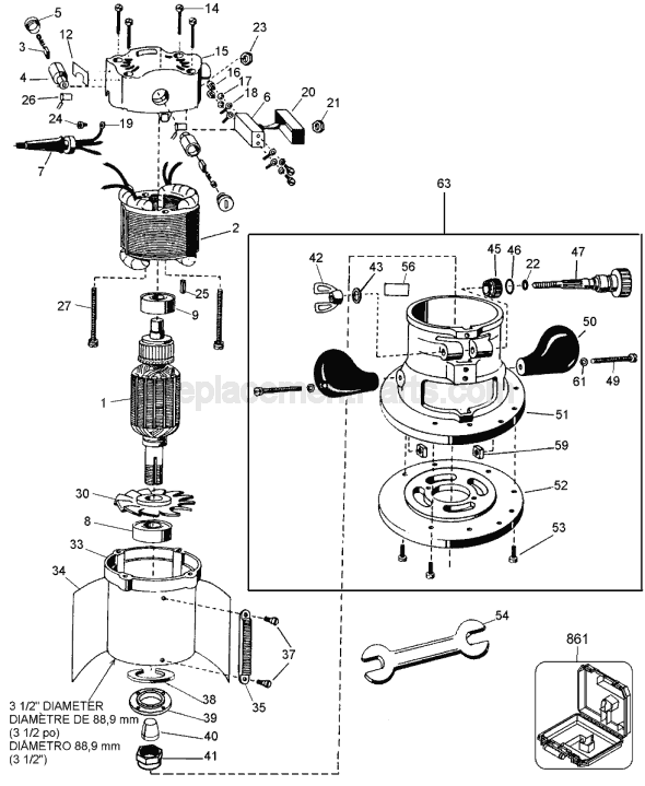 Page A Diagram and Parts List for DW612 Type 1 DeWALT Router