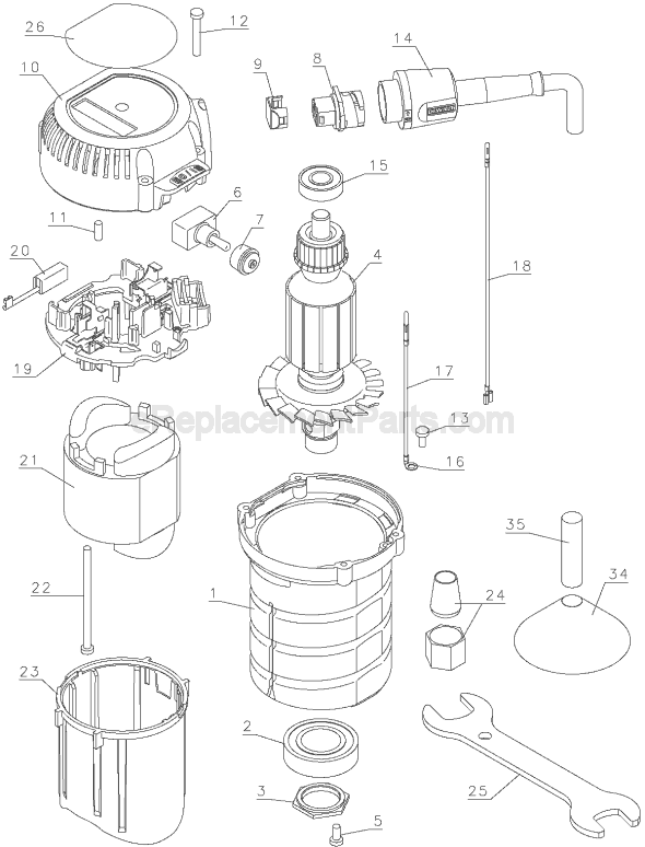 Page B Diagram and Parts List for DW616D Type 1 DeWALT Router