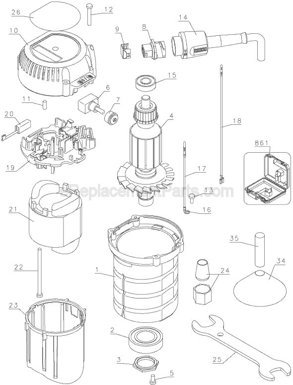 Page A Diagram and Parts List for DW616P Type 1 DeWALT Router