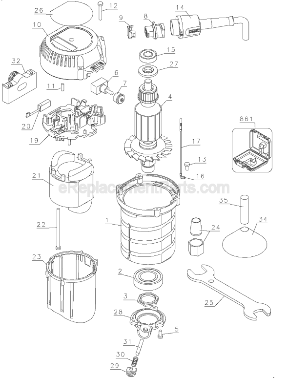 Page B Diagram and Parts List for DW618B3 Type 1 DeWALT Router