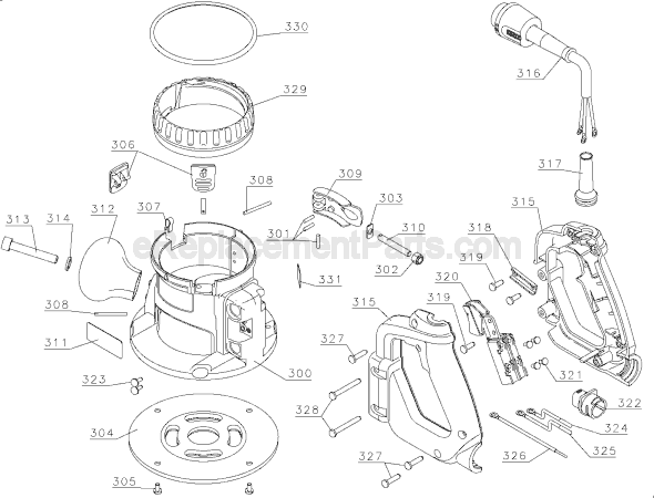 Page A Diagram and Parts List for DW618D Type 1 DeWALT Router
