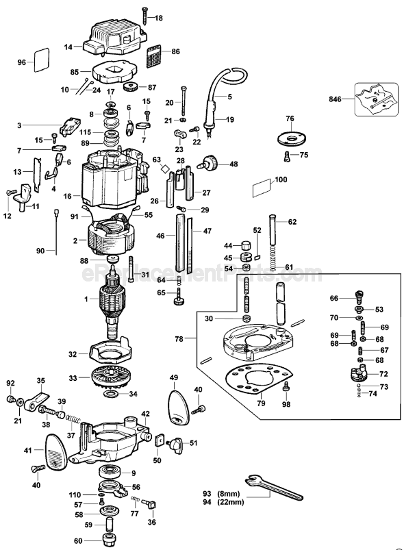 Page A Diagram and Parts List for DW625 Type 2 DeWALT Router