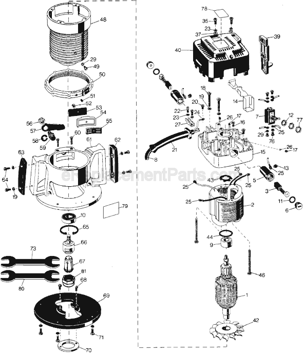 Page A Diagram and Parts List for DW628 Type 1 DeWALT Router