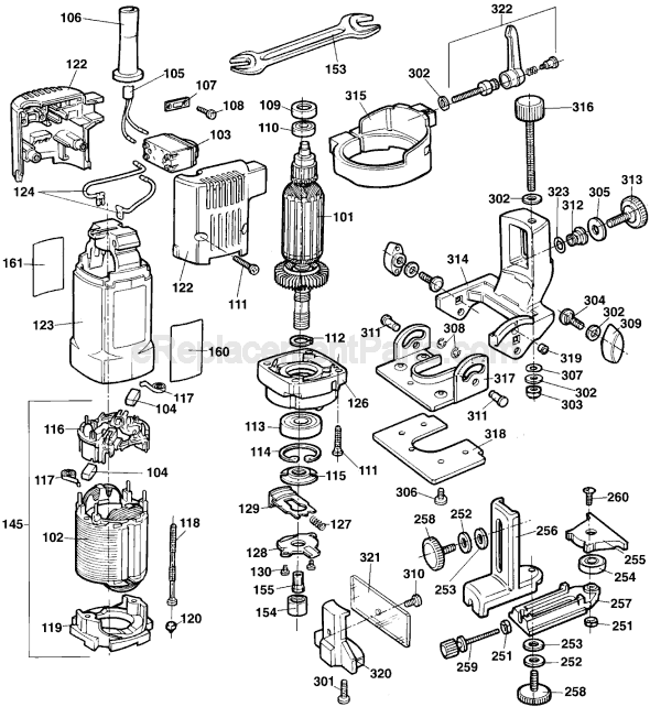 Page A Diagram and Parts List for DW671 Type 1 DeWALT Laminate Trimmer