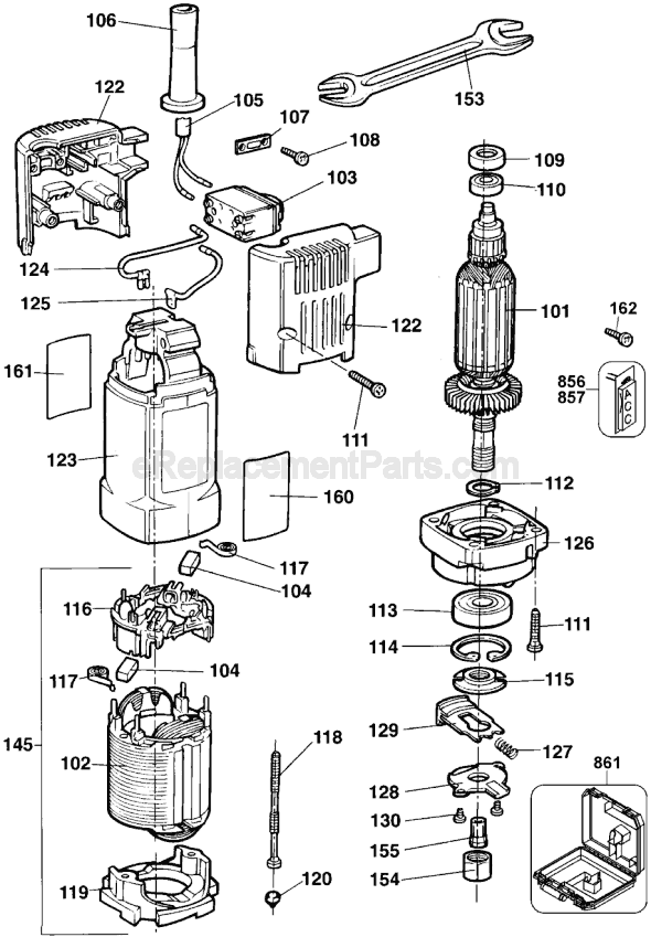 Page A Diagram and Parts List for DW673 Type 1 DeWALT Laminate Trimmer