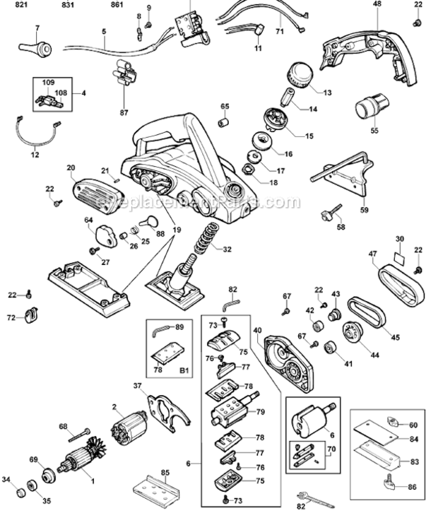 Page A Diagram and Parts List for DW677-AR Type 1 DeWALT Planer Jointer