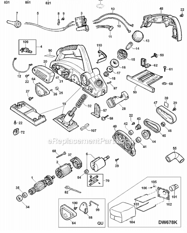 Page A Diagram and Parts List for DW678K-BR Type 2 DeWALT Planer Jointer