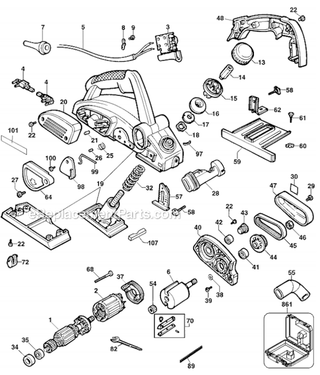 Page A Diagram and Parts List for DW678K Type 1 DeWALT Planer Jointer