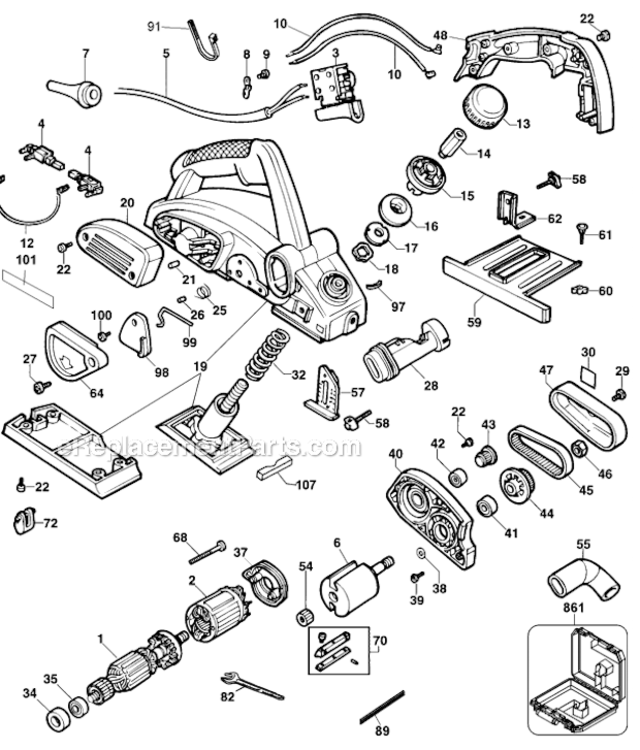 Page A Diagram and Parts List for DW678K Type 2 DeWALT Planer Jointer