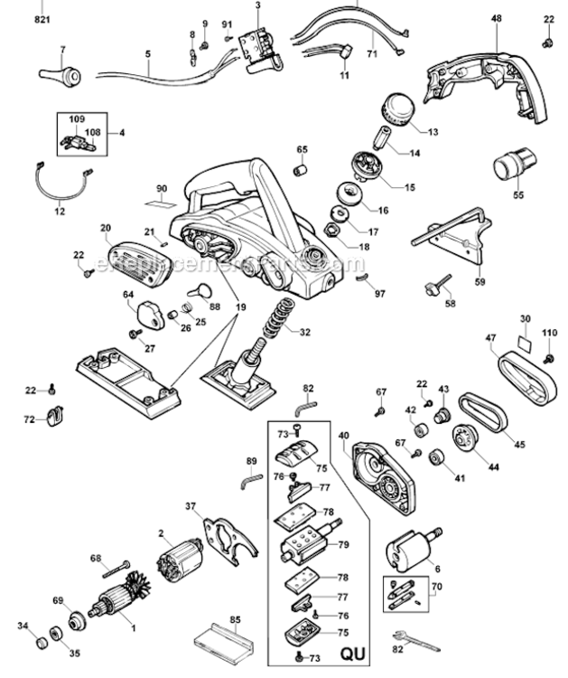 Page A Diagram and Parts List for DW680-BR Type 1 DeWALT Planer Jointer
