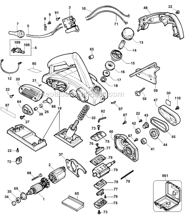 Page A Diagram and Parts List for DW680K Type 1 DeWALT Planer Jointer