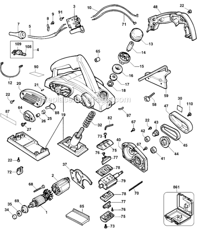 Page A Diagram and Parts List for DW680K Type 3 DeWALT Planer Jointer