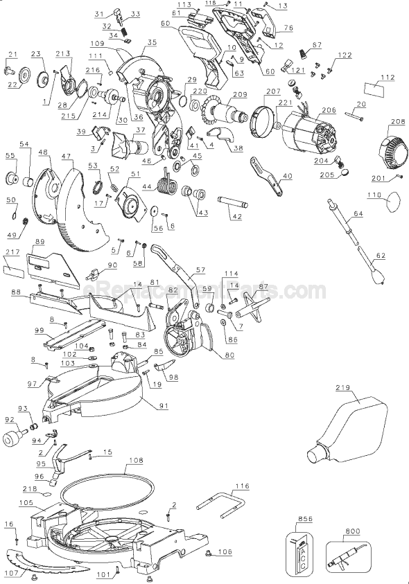 Page A Diagram and Parts List for DW703 Type 3 DeWALT Miter Saw