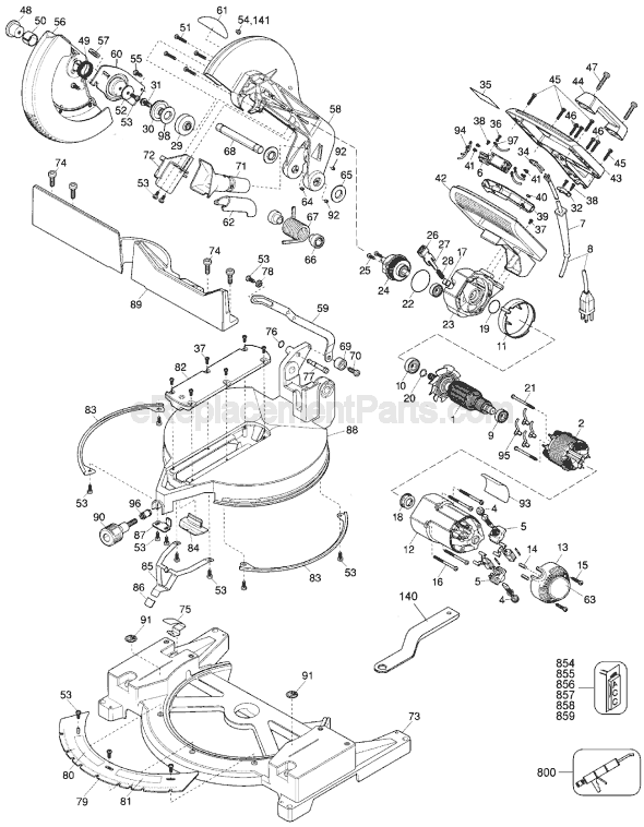 Page A Diagram and Parts List for DW704 Type 2 DeWALT Miter Saw