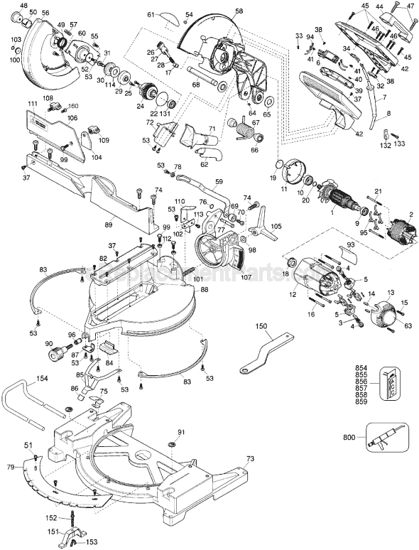 Page A Diagram and Parts List for DW705S Type 5 DeWALT Miter Saw