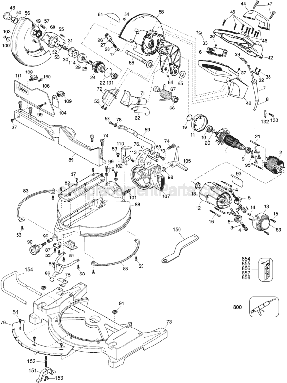 Page A Diagram and Parts List for DW705S Type 6 DeWALT Miter Saw