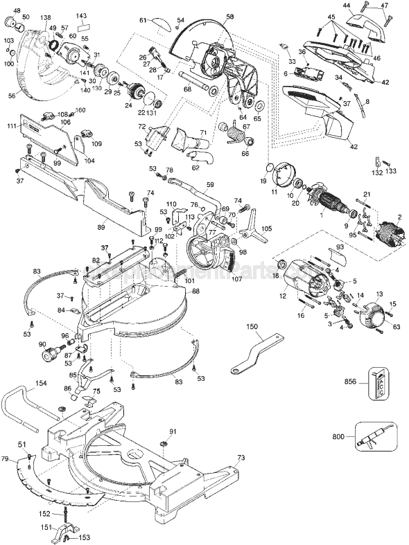 Page A Diagram and Parts List for DW705S Type 7 DeWALT Miter Saw