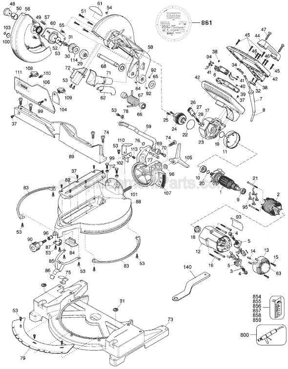 Page A Diagram and Parts List for DW705 Type 4A DeWALT Miter Saw