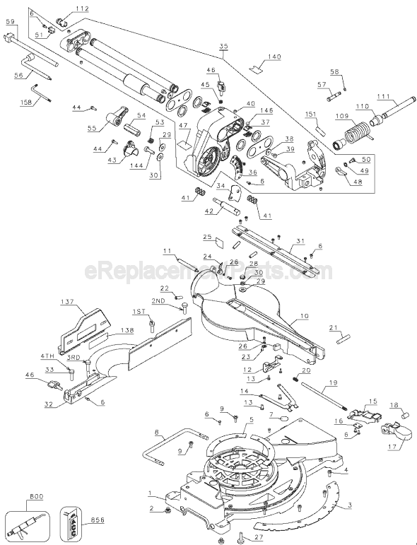Page A Diagram and Parts List for DW712 Type 1 DeWALT Miter Saw