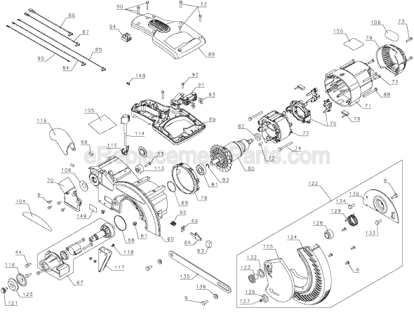 Page B Diagram and Parts List for DW712 Type 1 DeWALT Miter Saw