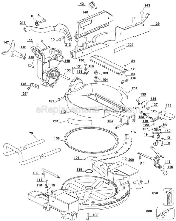 Page B Diagram and Parts List for DW715 Type 1 DeWALT Miter Saw