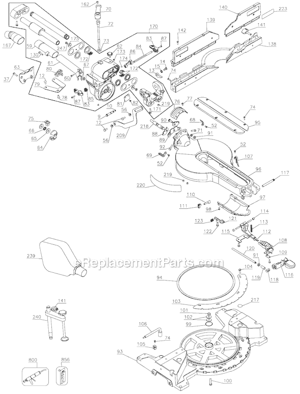 Page B Diagram and Parts List for DW718 Type 3 DeWALT Miter Saw