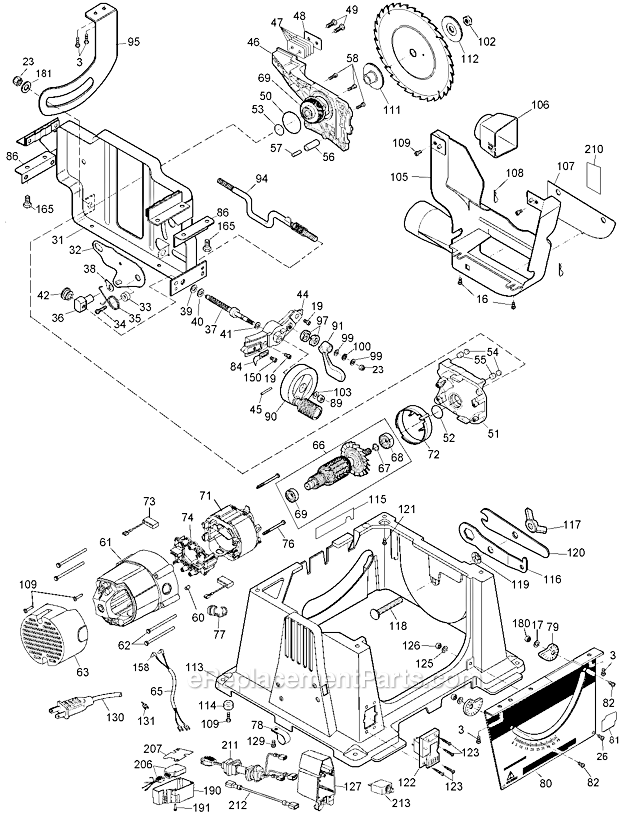 Page B Diagram and Parts List for DW744XCDN Type 4 DeWALT Table Saw