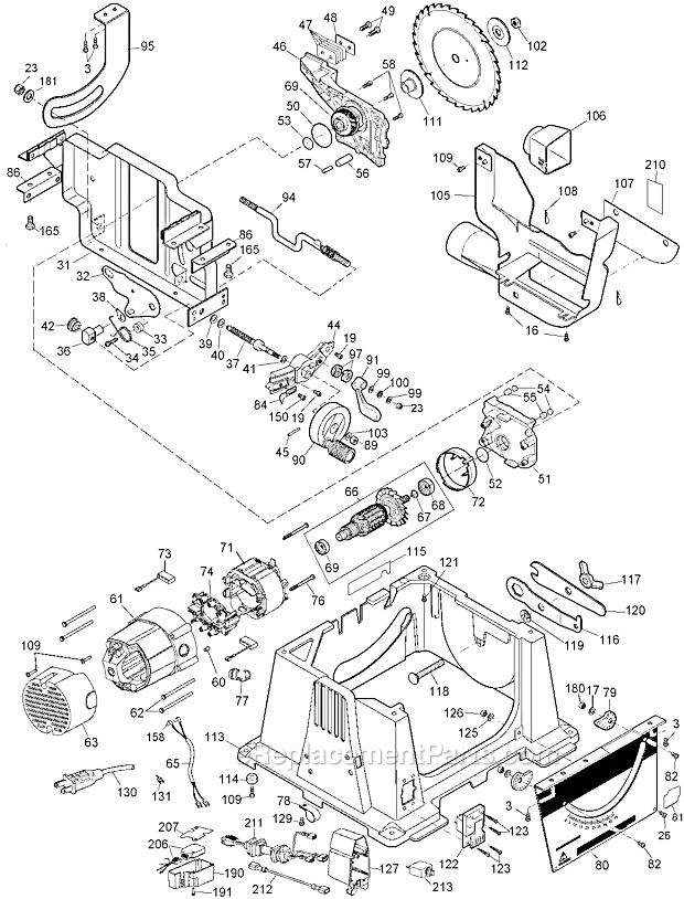Page B Diagram and Parts List for DW744XRSCDN Type 4 DeWALT Table Saw