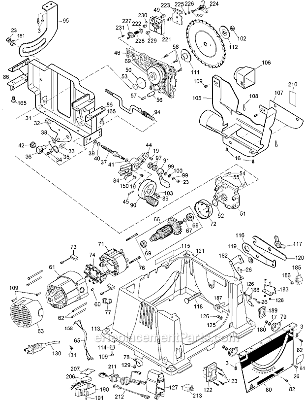 Page A Diagram and Parts List for DW744XRS Type 5 DeWALT Table Saw