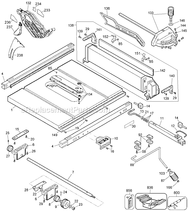 Page B Diagram and Parts List for DW744XRS Type 5 DeWALT Table Saw