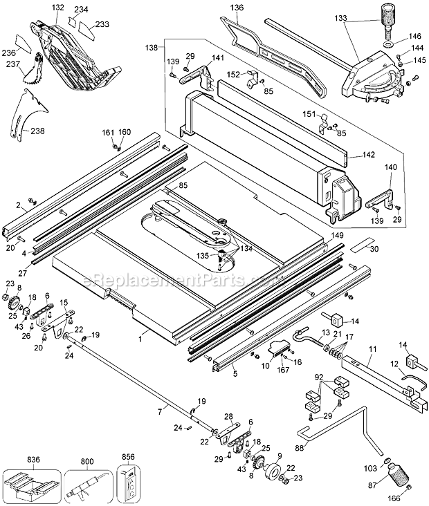 Page A Diagram and Parts List for DW744XRS Type 6 DeWALT Table Saw