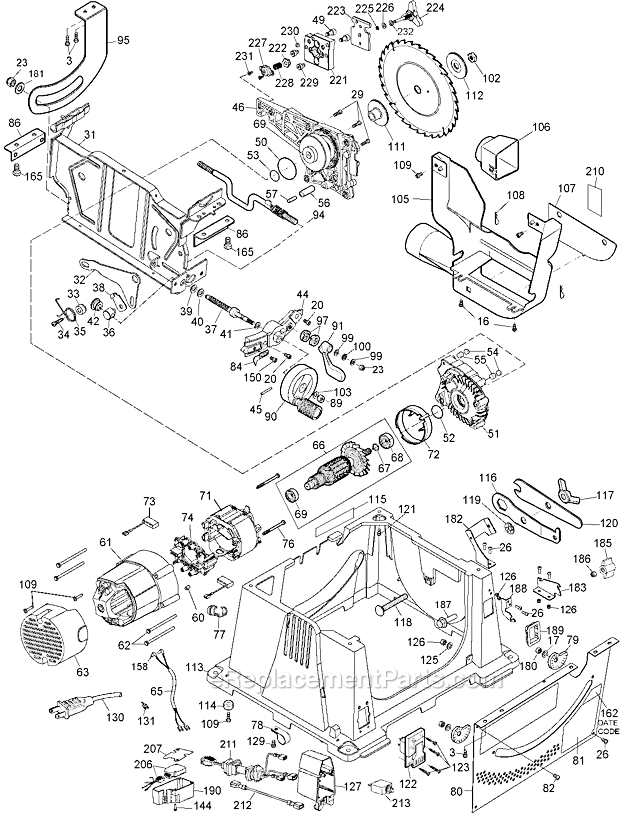 Page B Diagram and Parts List for DW744XRS Type 6 DeWALT Table Saw
