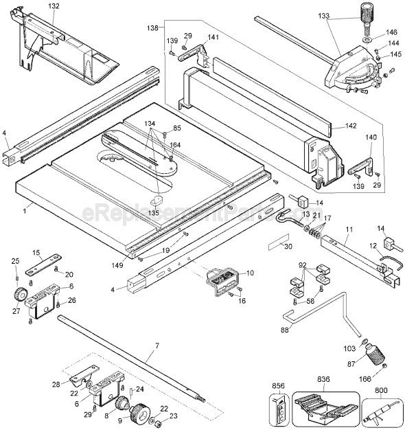 Page B Diagram and Parts List for DW744 Type 3 DeWALT Table Saw