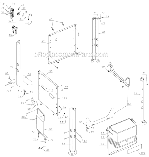 Page C Diagram and Parts List for DW746X Type 1 DeWALT Table Saw