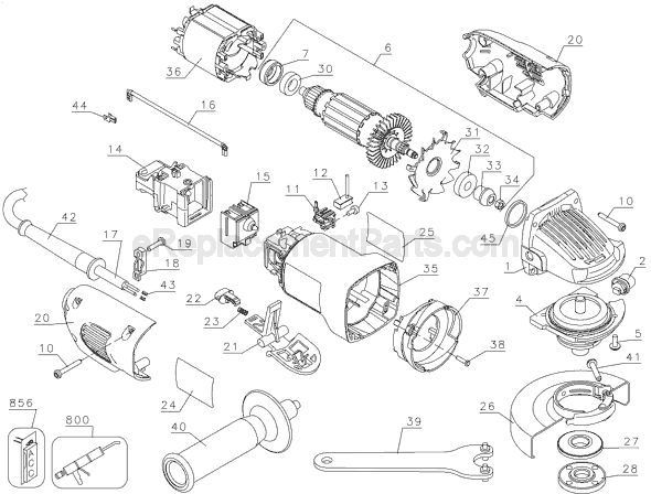 Page A Diagram and Parts List for DW802 Type 1 DeWALT Angle Grinder