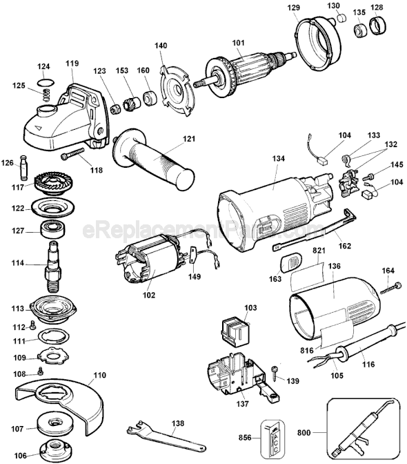 Page A Diagram and Parts List for DW821 Type 3 DeWALT Angle Grinder