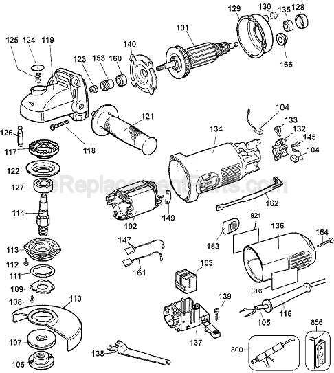 Page A Diagram and Parts List for DW824 Type 3 DeWALT Angle Grinder