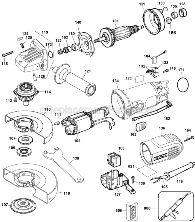 Page A Diagram and Parts List for DW827 Type 2 DeWALT Angle Grinder