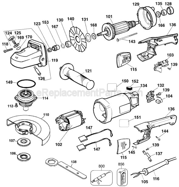 Page A Diagram and Parts List for DW831 Type 3 DeWALT Angle Grinder
