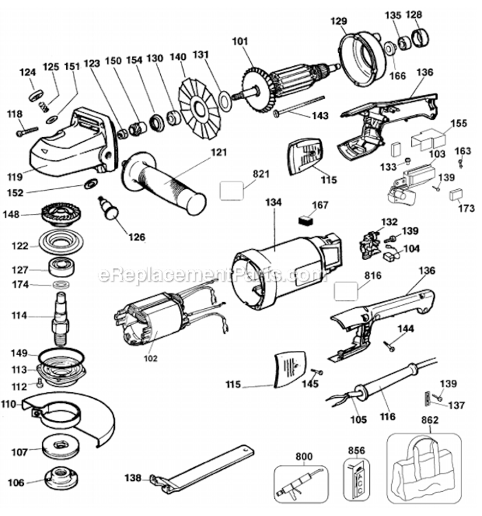 Page A Diagram and Parts List for DW840K Type 2 DeWALT Angle Grinder