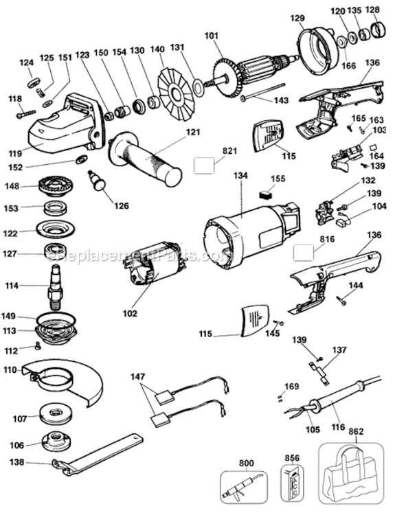 Page A Diagram and Parts List for DW840 Type 1 DeWALT Angle Grinder
