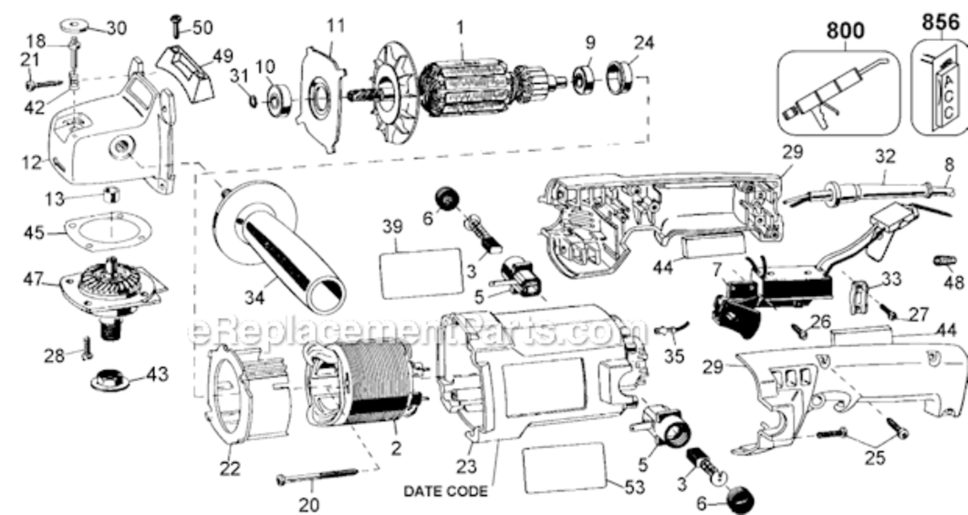 Page A Diagram and Parts List for DW847 Type 2 DeWALT Sander Polisher