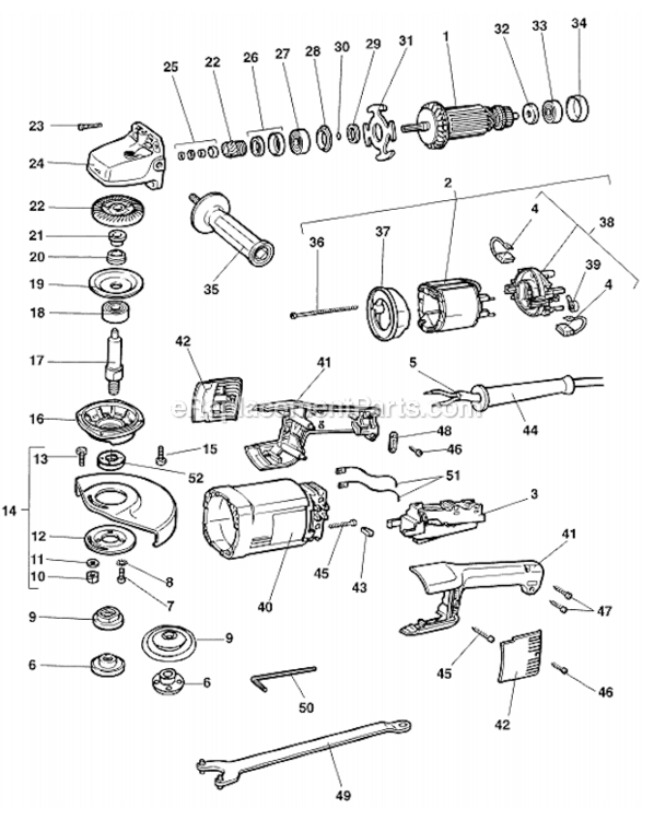 Page A Diagram and Parts List for DW848-AR Type 1 DeWALT Angle Grinder
