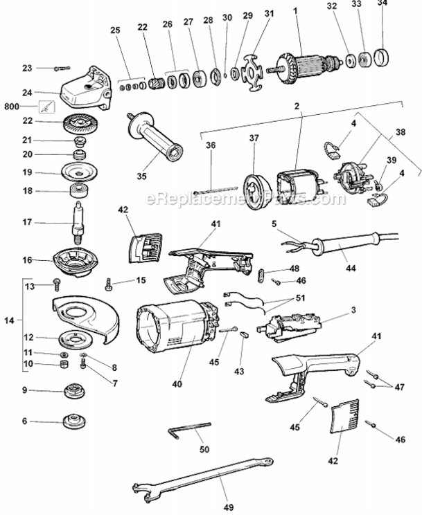 Page A Diagram and Parts List for DW848-AR Type 3 DeWALT Angle Grinder