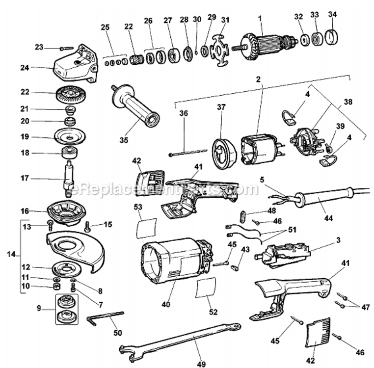 Page A Diagram and Parts List for DW848-BR Type 5 DeWALT Angle Grinder