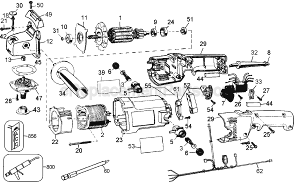 Page A Diagram and Parts List for DW849 Type 2 DeWALT Sander Polisher