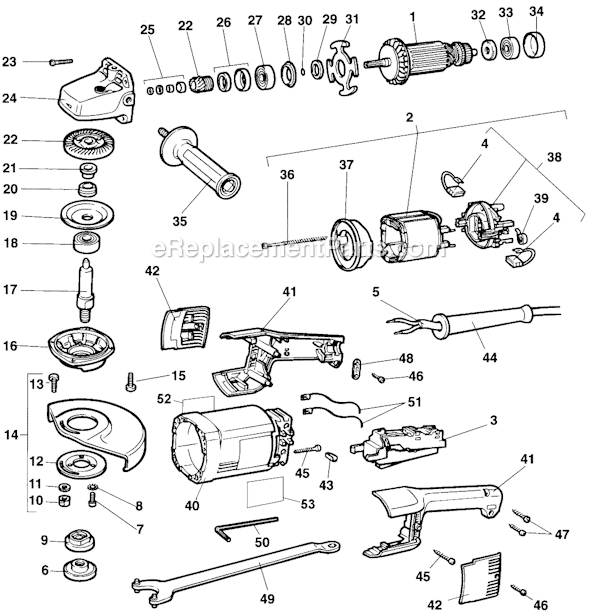 Page A Diagram and Parts List for DW852 Type A1 DeWALT Angle Grinder