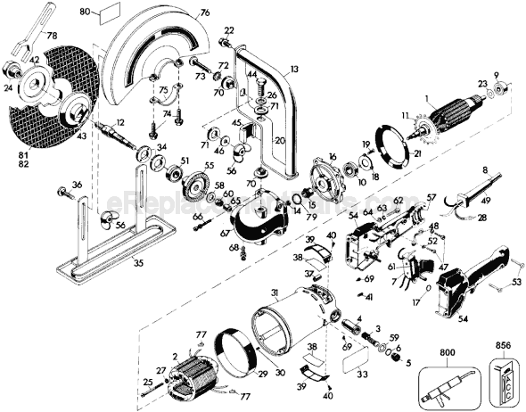 Page A Diagram and Parts List for DW866 Type 1 DeWALT Chop Saw
