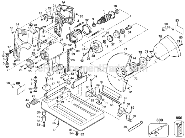 Page A Diagram and Parts List for DW870 Type 2 DeWALT Chop Saw