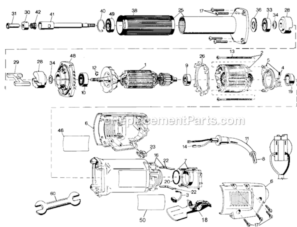 Page A Diagram and Parts List for DW887-AR Type 2 DeWALT Angle Grinder